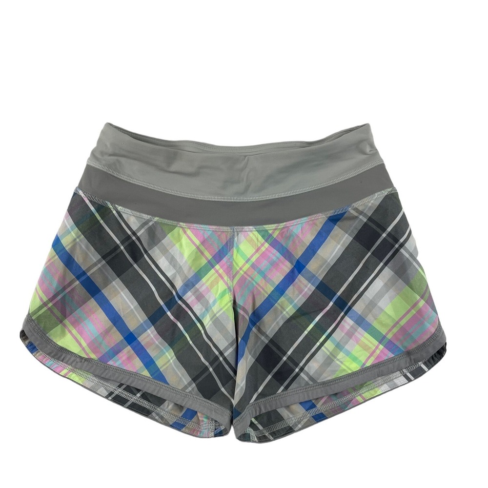 Lululemon Gray Green Pink Plaid Performance Running Skirt Size 2
